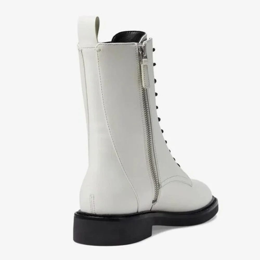 NWOB Tory Burch‎ Double-T Croc Embossed Combat Boot in Blanc Size 7.5